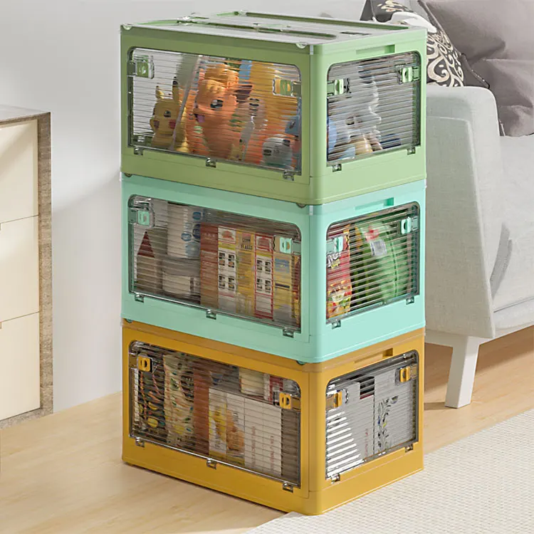 Durable Collapsible Box Plastic Stackable Foldable Storage Box With Lid Folding Storage Bins