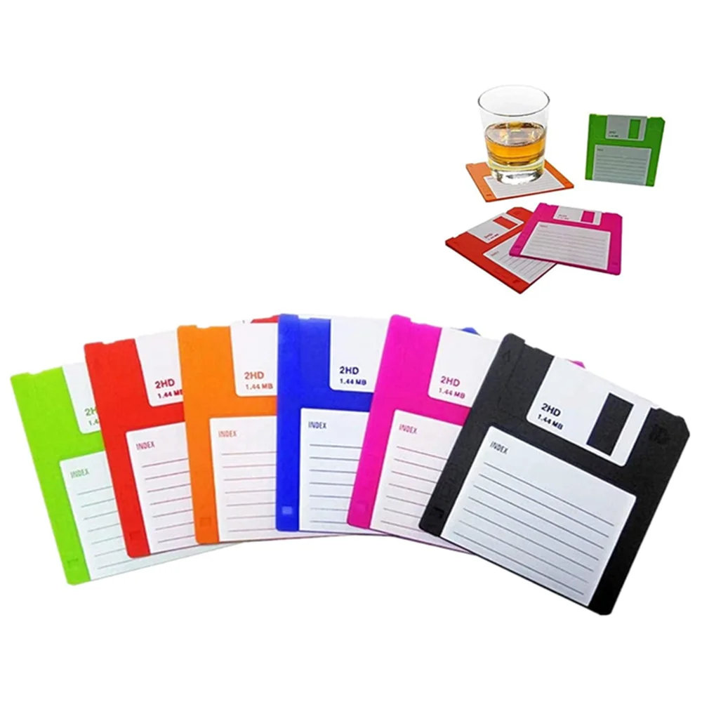 6 PCS Retro Floppy Disk Silicone Coaster Set For Tables, Drink Coasters for Tabletop Protection