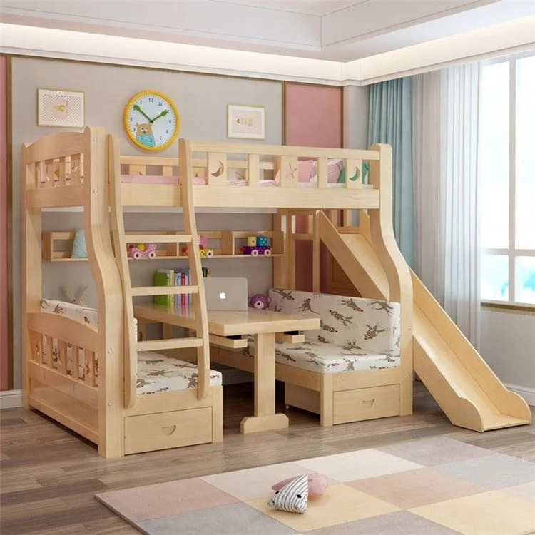 Popular Modern Design Kids Bed Room Kids Bunk Beds  Slide Wooden 3 in Children Loft Bed