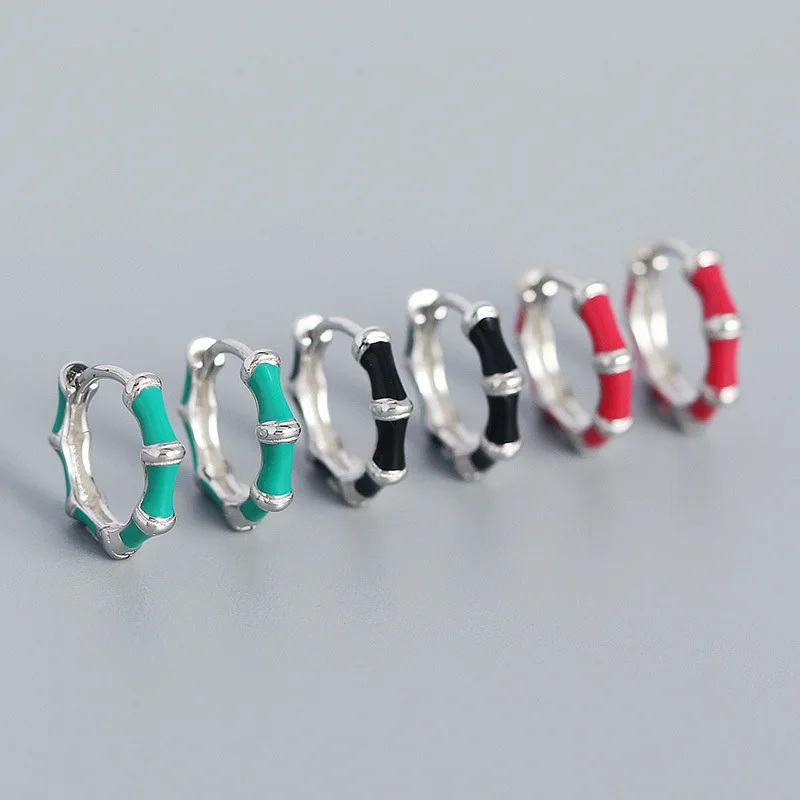 925 Sterling Silver Earrings Colorful Women Huggie Earring With Zircon Dripping Oil Craft Enamel Hoop Earring