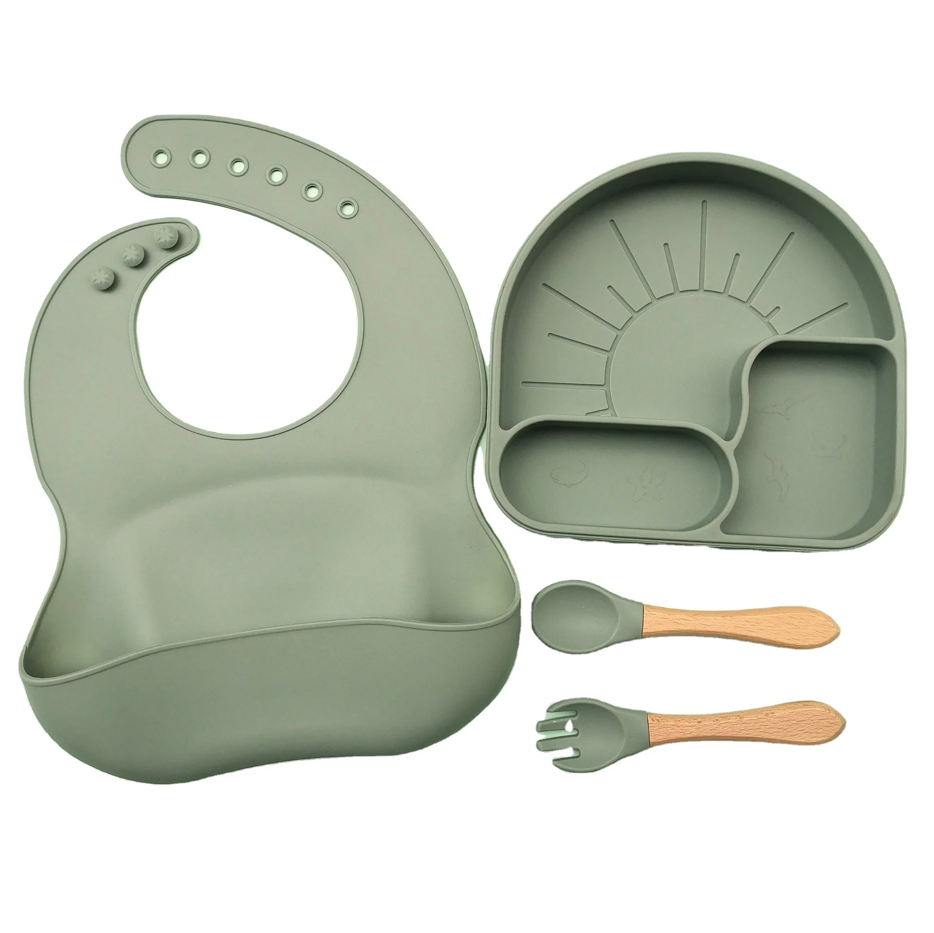 BPA Free Silicone Baby Feeding Set Food Grade Level Tableware For Babi Eating Learning