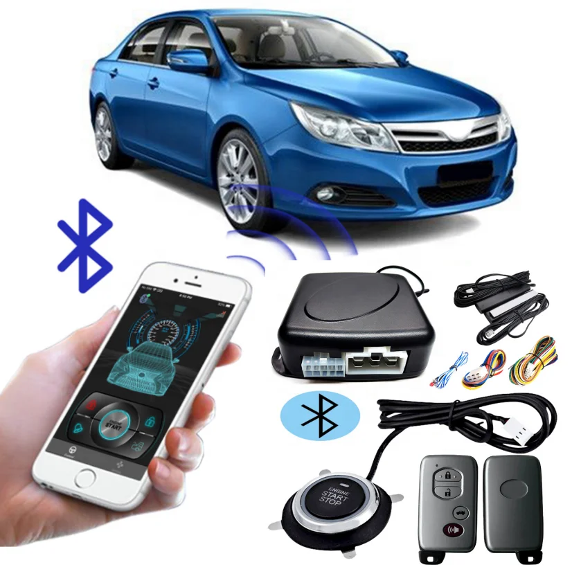 Two Ways Car Alarms Phone App Remote  PKE Keyless Entry Car Security System Push Button Starter Remote Start Kit