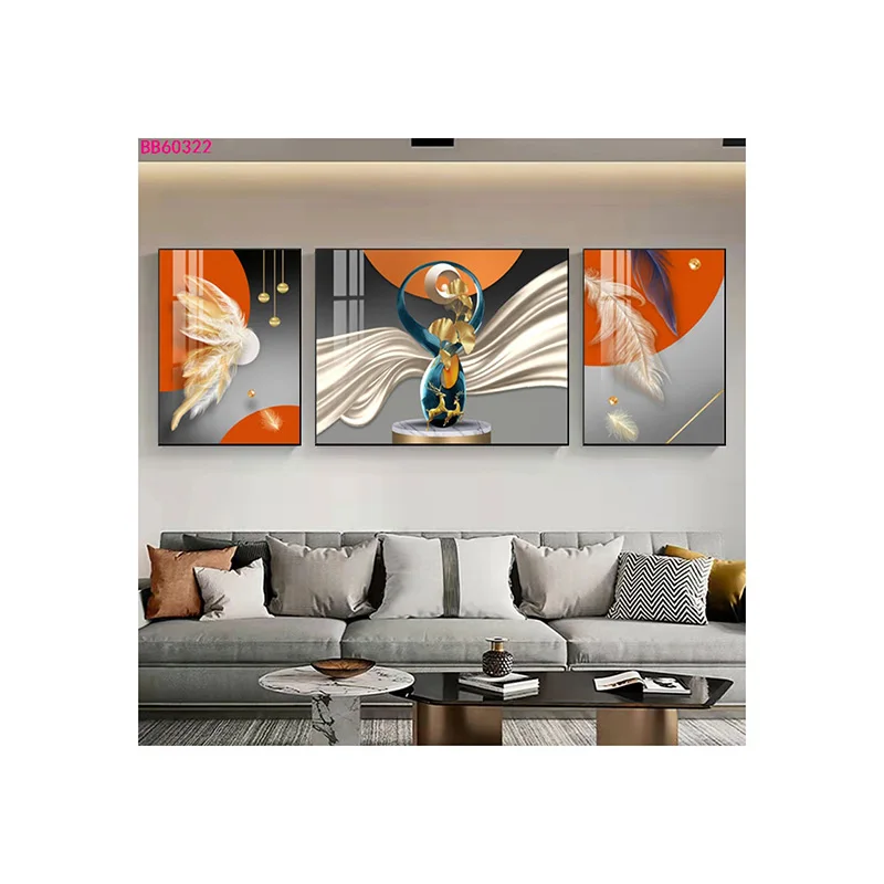 Wholesale Modern Home Decor Crystal Porcelain 3D Effect Abstract wall art with metal frame