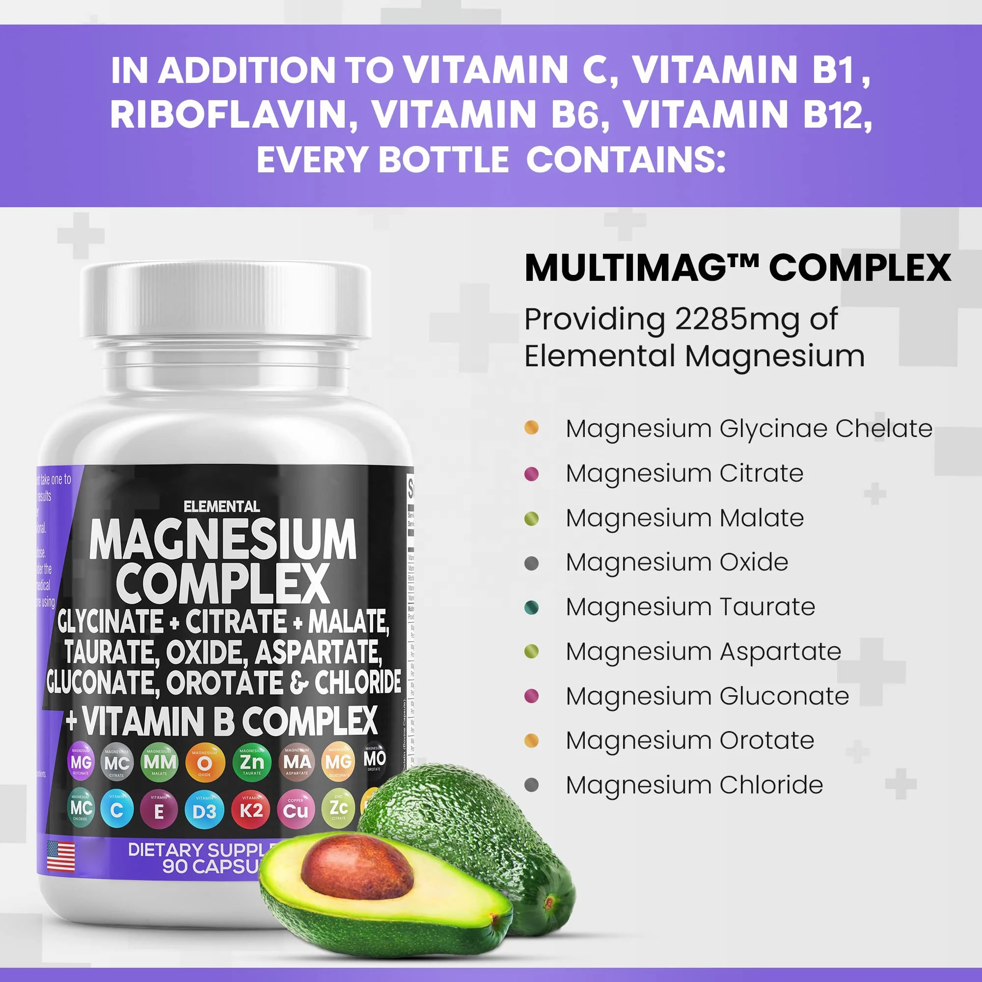 Factory High Absorption magnesium glycinate Magnesium Complex Capsules  For Calm Sleep Mood & Muscle Relaxation
