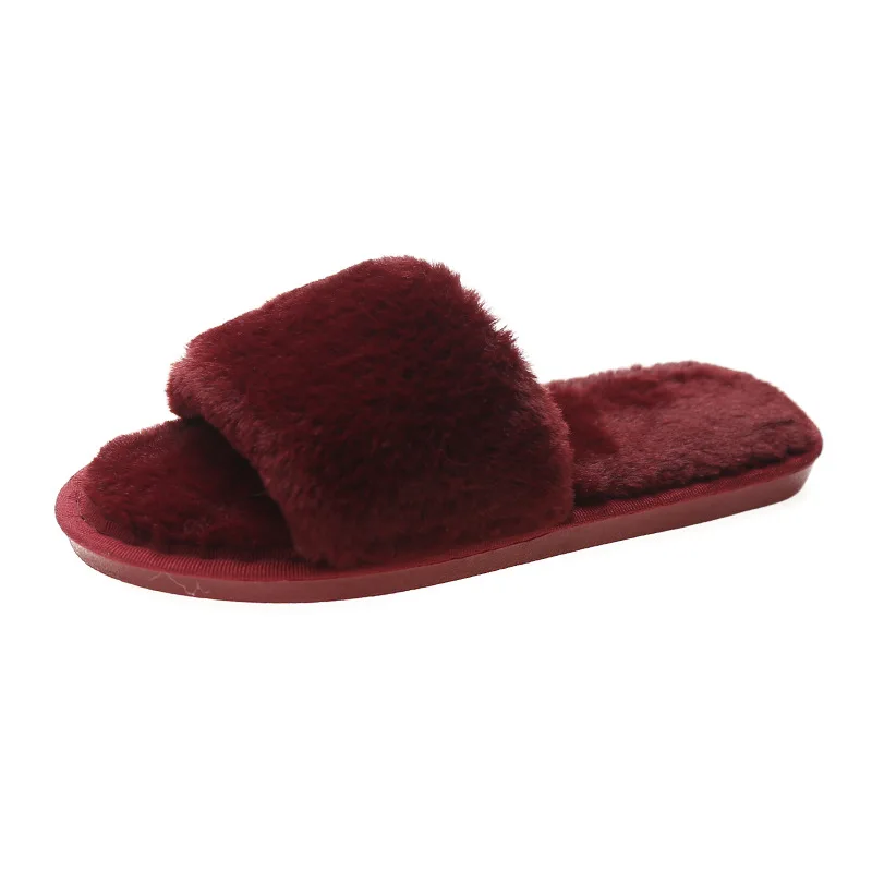 Fashionable Soft Plush Furry Slides Open-Toe Imitated Faux Fur Flat Sandals for Indoor Outdoor Use Shaggy Slippers for Women