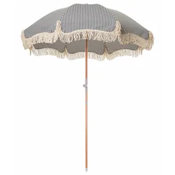Outdoor Casual Sun Umbrella Tassel Seaside Stripe Vintage Wooden Beach Umbrella