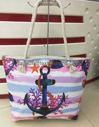 Fashion Lady Crochet Stripe And Anchor Embroidered Beach Bag