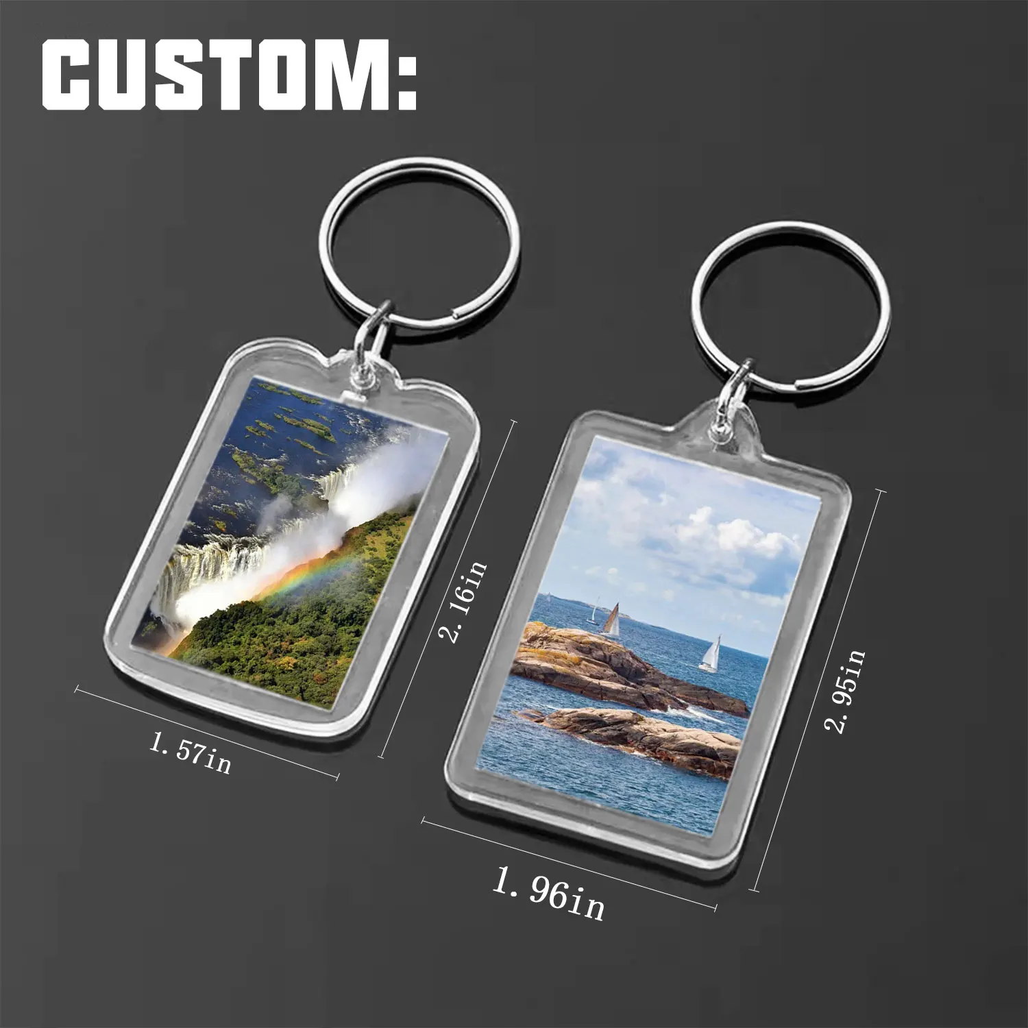 Custom Design Blank Acrylic Keychains Insert Photo Picture Frame Keyring Transparent Plastic Key Chains
