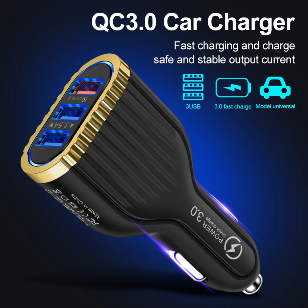 Eonline 3 USB Quick charge QC 3.0 USB Car Charger For Phone  Samsung S10 Xiaomi Car-Charger Mobile Phone fast charger