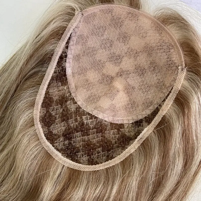 16 breathable mesh integration hair system European virgin hair 5x5 inches fishnet handmade topper