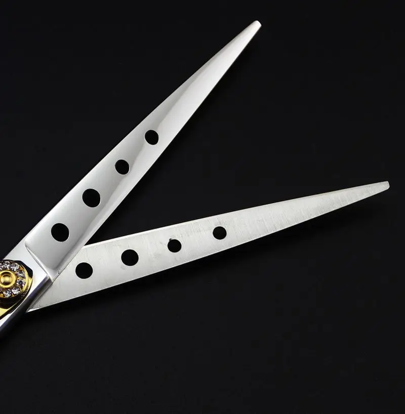 free shipping JOEWELL 7.0 inch 440C stainless steel hair cutting  scissors with hole on hand with leather case