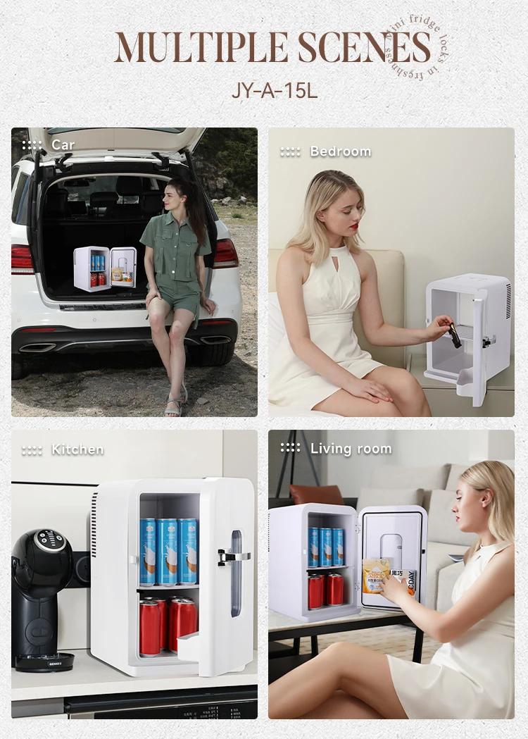 Retro Mini Fridge 2024 15 Litre New Glass Door 110v Ac Dc Low Noise Warm And Cold For Room Design