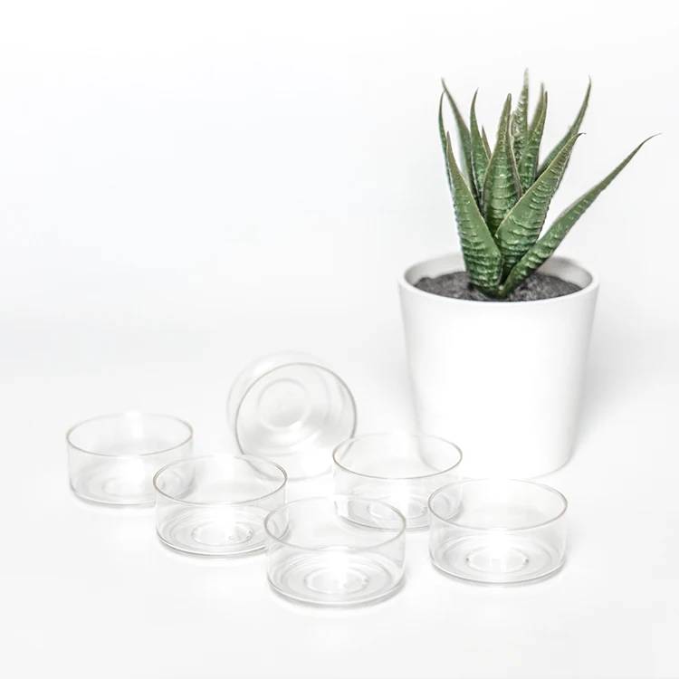home decorate clear tealight cup plastic candle holders (1600286612307)