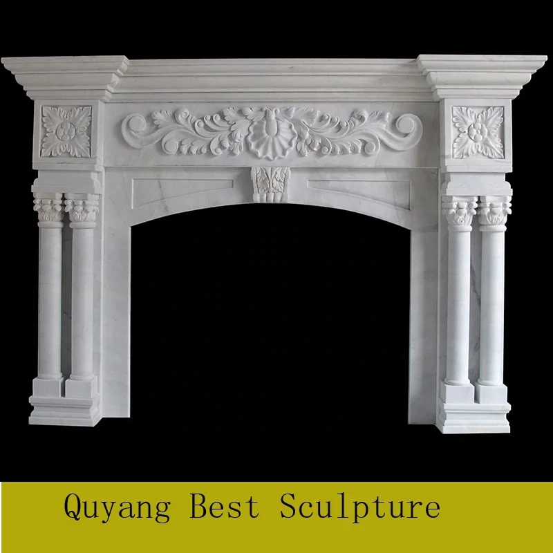Customized Victorian White Carrara Marble Fireplace Mental with Flower Carving Home Decoration Sculpture