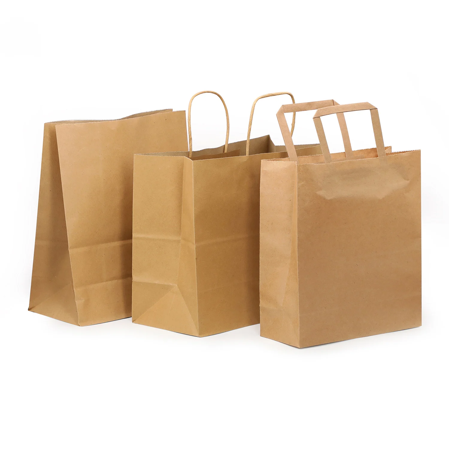 Wholesale Custom Color Size Best Price Takeaway Shopping Twist Flat SOS D Cut Handle Brown Kraft Paper Bag
