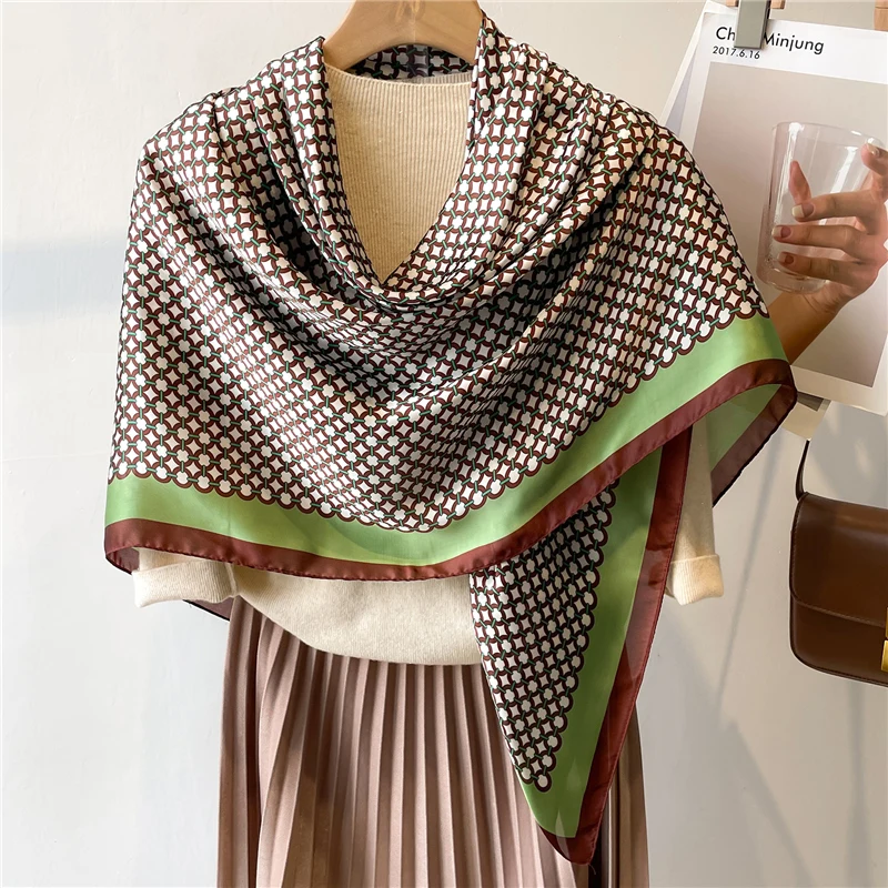 Customized Large Square Satin Scarf For Women Silk Feeling Scarves Beach Shawls Muslim Hijab Wraps Stoles Female Foulard