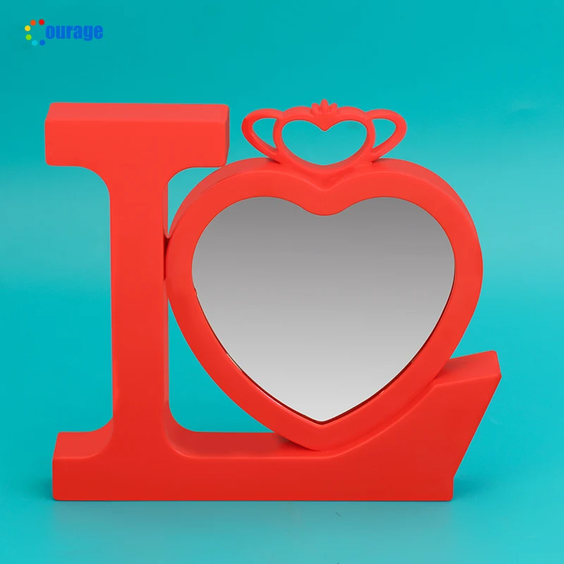 LED Red Color Magic Mirror L+Heart Shape Sublimation Blanks Magic Mirror Photo Frame