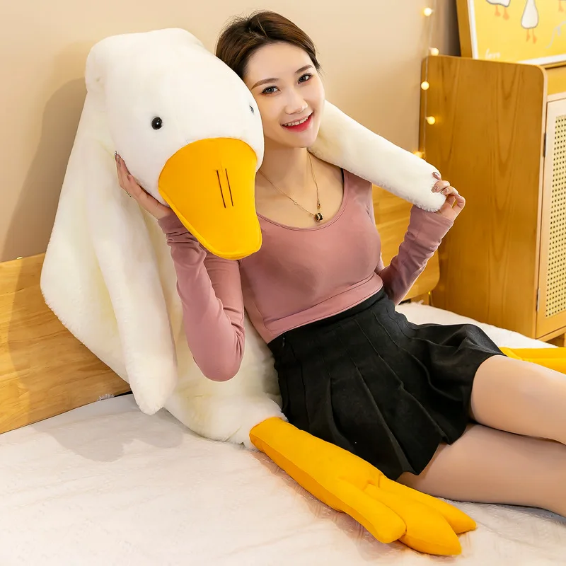 Hot sell Big White Goose bed Pillows Baby Lying Down Plush Toy custom Lying  Goose Doll stuffed toys gifts