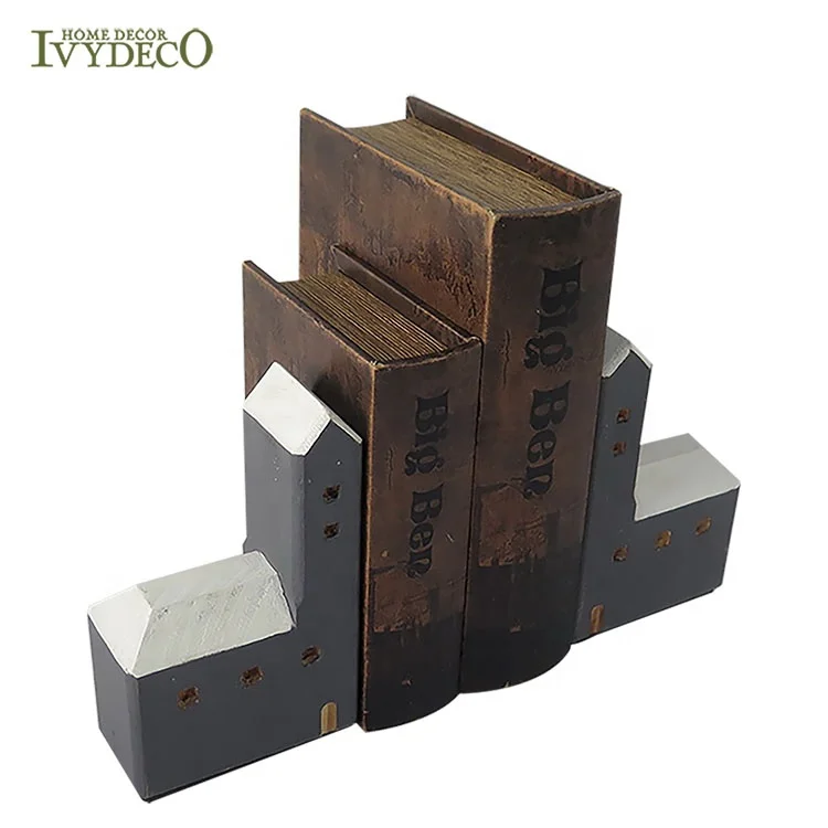 Винтажные деревянные подставки для книг IVYDECO в форме домика, каменные подставки для книг, подставка-органайзер для домашнего декора, украшение для офиса и библиотеки