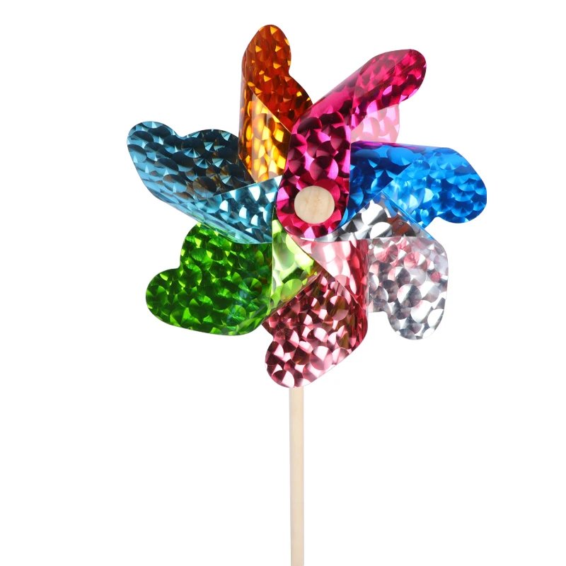 New Promotion Wooden Handle Windmill Toys Plastic Garden Pinwheel