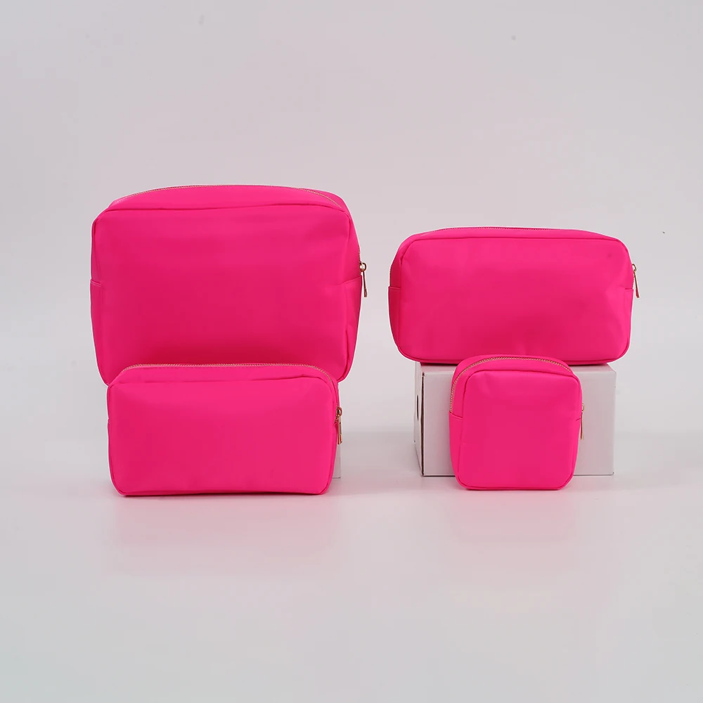 21 Candy Colors Custom Logo Waterproof Nylon Metal Zipper Closed Girls Ladies Large Storage Cosmetic Pouches Travel Makeup Bag