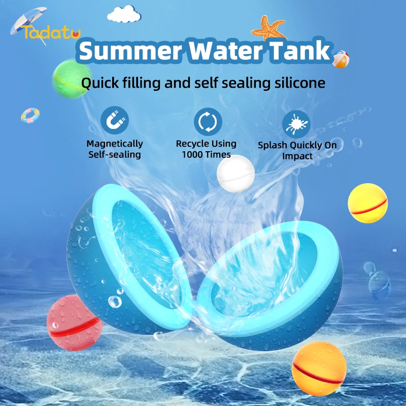 Reusable Water Balloon Refillable Quick Fill Water Ball Self Sealing Magnetic Water Bombs for Kids Outdoor Backyard Summer Games