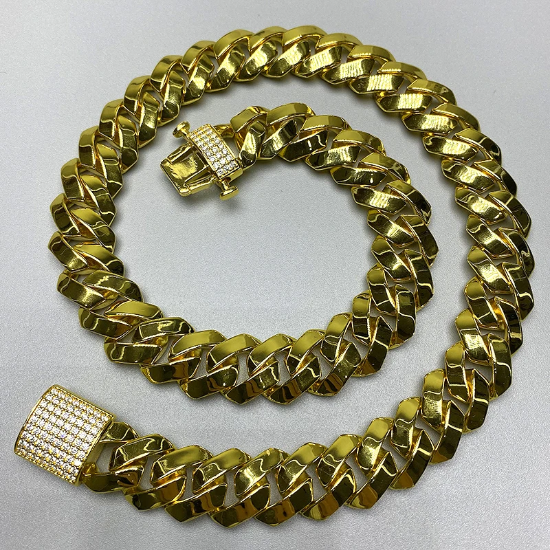 Hip Hop Moissante Luxury Jewelry Mens Stainless Steel Chain Necklace Solid Gold Prong Cuban Link Chain Necklace