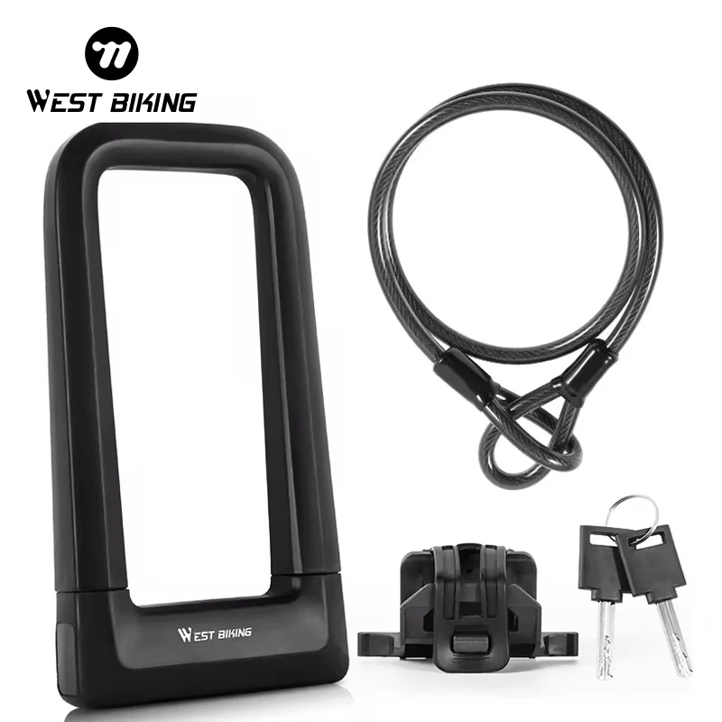 WEST BIKING Popular Custom Bike Bicycle Cycle Cable Steel U Locks With 2 Keys Security Anti Theft U-Lock Home Door U Shape Lock