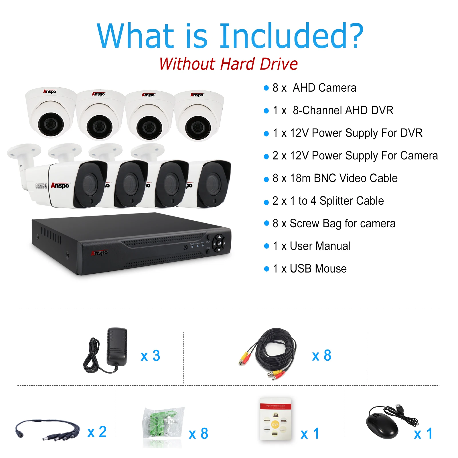 AHD 8CH CCTV Surveillance KIT DVR With 2MP AHD Camera BNC cable home security CCTV system 8CH 1080P AHD Camera KIT