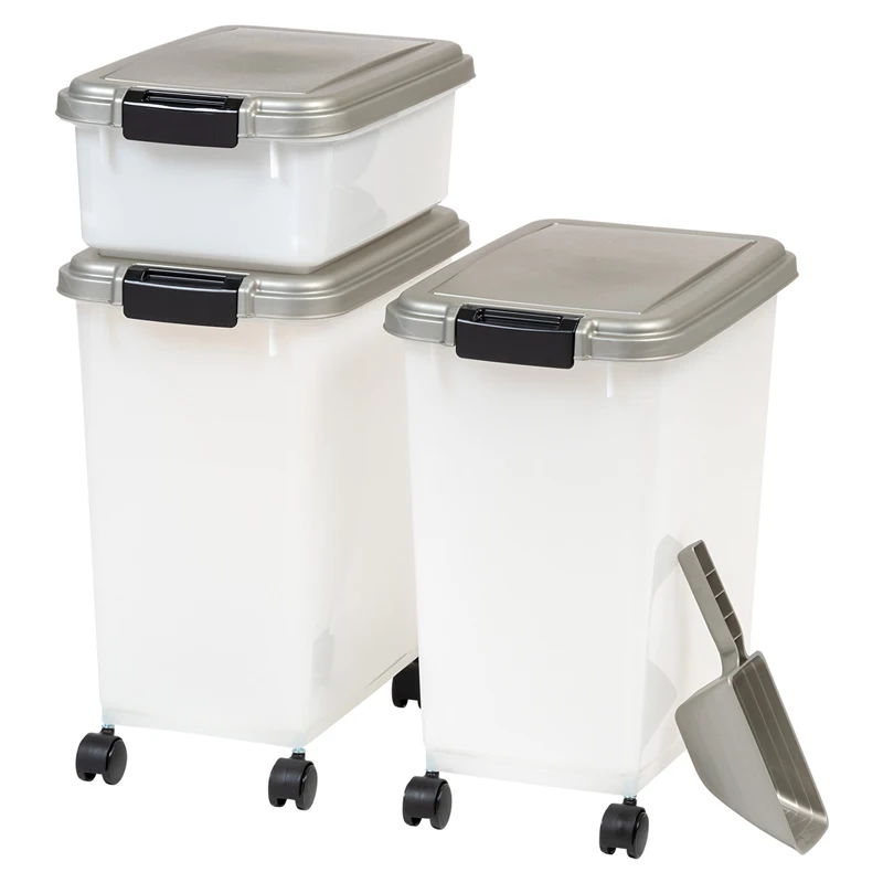 Pet Plastic Round Food Container Pet Food Sealed Storage Barrel Bin Container With Wheels