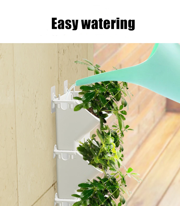 Space-saving garden green vertical wall planter system self watering plastic indoor decorating wall hanging container flower pot