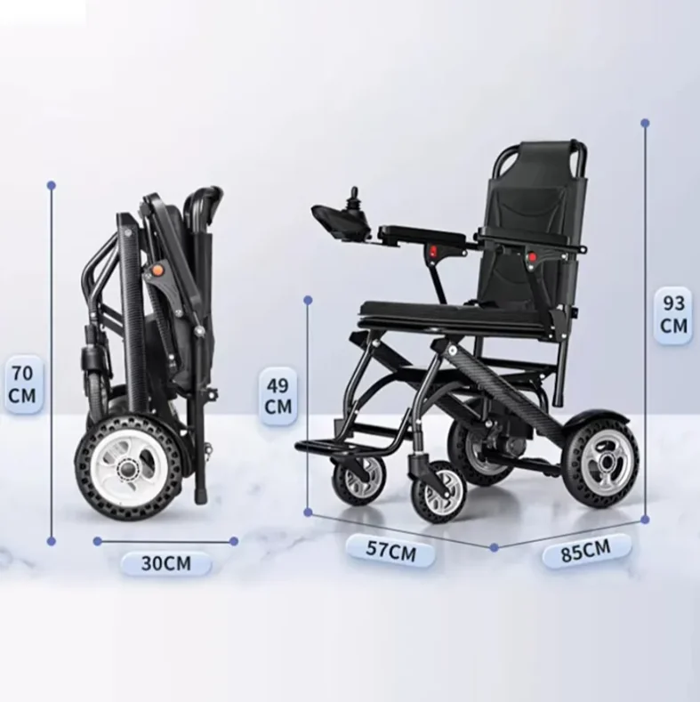 AMAIN Lightweight folding Electric Wheelchair 9.8 Kg AluminuM Alloy Foldable Wheelchair On Plane For Elderly 6Ah Battery