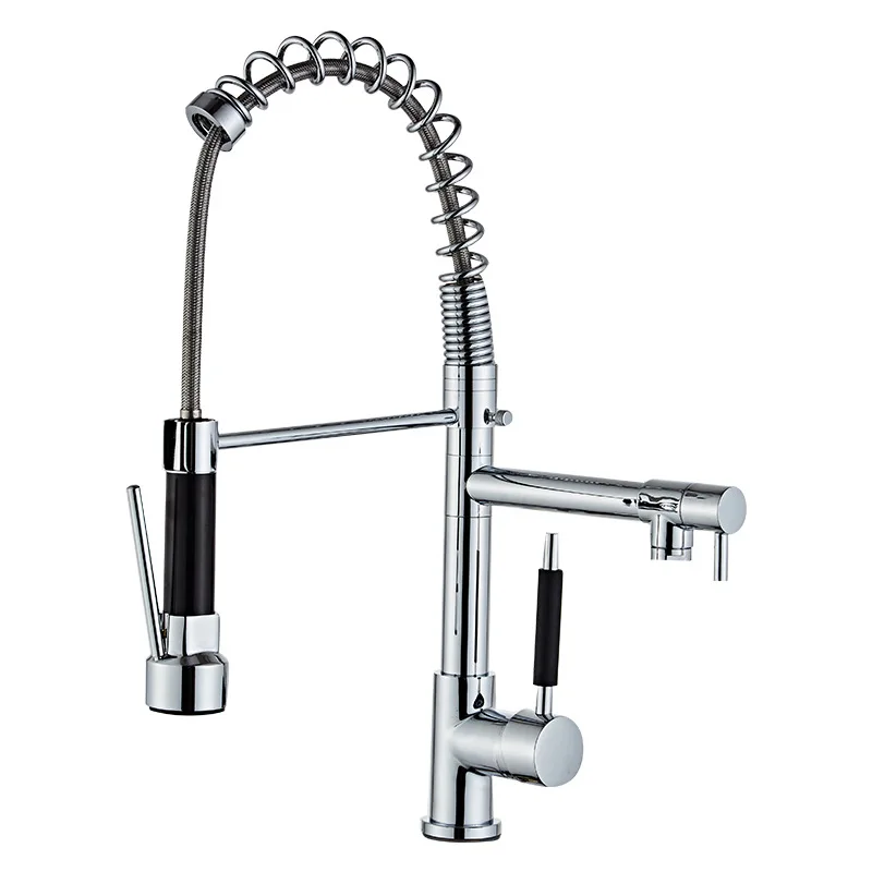 Spring  kitchen faucet Pull out Kitchen Sink Faucets Brushed Nickel  chrome Dual-function  Kitchen Faucets