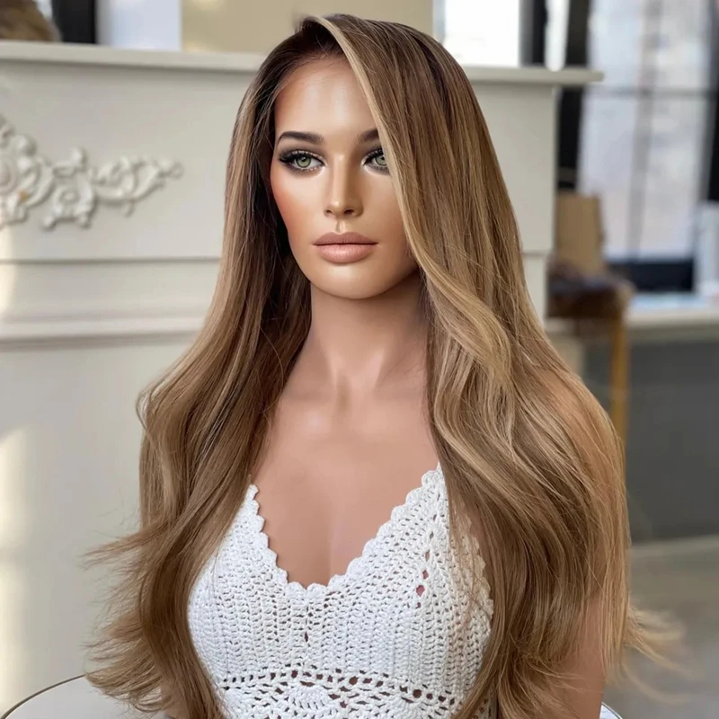 Highlight 13*4 Natural Wave Cuticle Aligned Remy Indian Human Hair Lace Front Wigs For Women