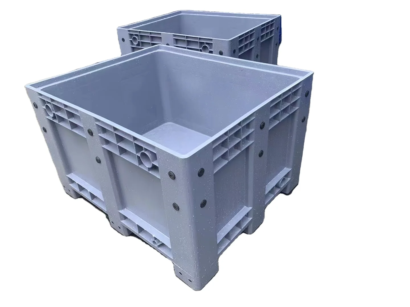 wholesale 600 Liter large durable hard plastic material industrial solid box type plastic pallet box for transportation