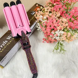 Home use private label three barrel ceramic Ionic big wave curler automatic LCD pink hair waver hair curler