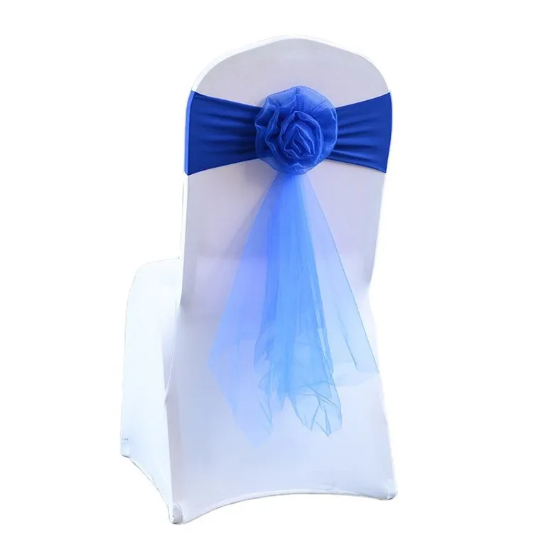 Elastic Chiffon Bows Chair Band Organza Chair Cover Wedding Decorative Pre Tied Spandex Chair Sash