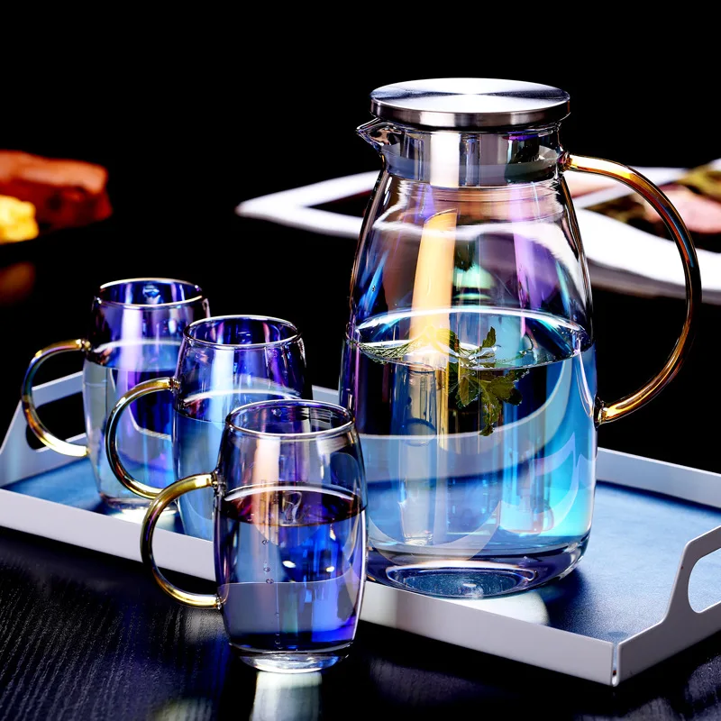 High Quality Multi-Colors Glass Carafe Water Pitcher Water Cooler Jug 1.8L Borosilicate Glass Jug