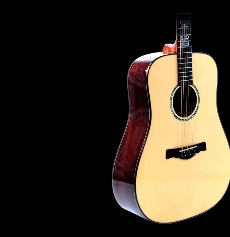 Solid Spruce Rosewood High Quality Acoustic Guitar Geake Ganjiang High End Handmade All Bone Nato Wood 41 Inch Dreadnought Ebony