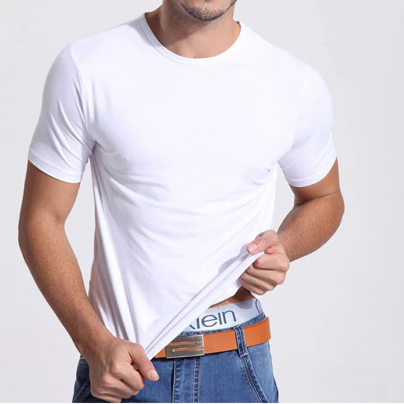 Bamboo Fiber Round Collar Short Sleeve T-shirt Vest Men Modal T-shirt Summer Half Sleeve