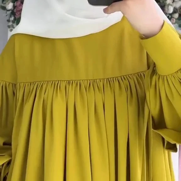 2024 Islamic Clothing Abaya Dubai Women Muslim Dress Puff Sleeve Satin Plain Abaya Traditional Muslim Clothing