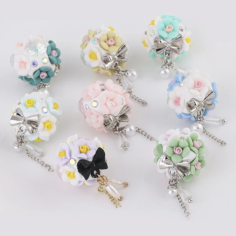 SOJI Luxury Luminous Rhinestone Crown Flower Beads 3D Clay Flower Beads With Hole For DIY Jewelry Accessories And Pen Making