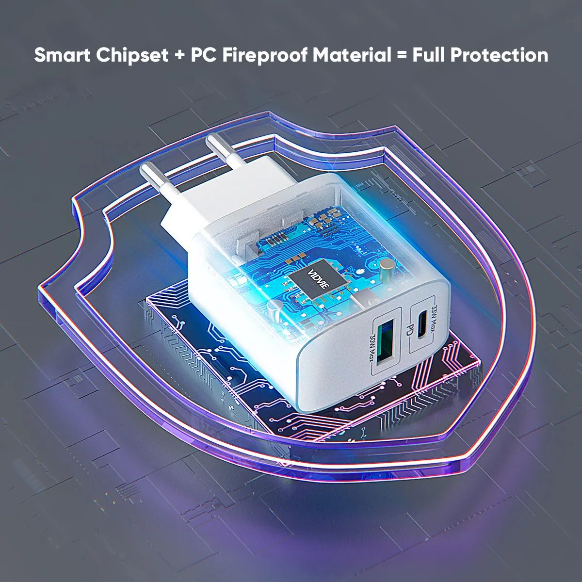 VIDVIE Smart PD 33W Dual USB Ports Type C Caricatore Mobile Charger