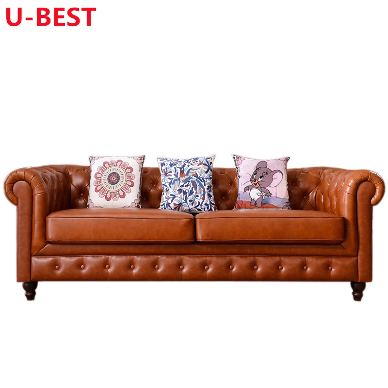 U-BEST Luxury Modular Modern Design Vintage Style Chesterfield Leather Lounge Sectional Sofa Set Furniture Living Room Sofas
