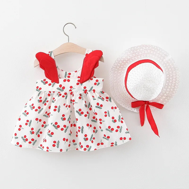 Baby Girls summer new cute princess dress children Korean cotton linen dress skirt summer dress with beanie hat