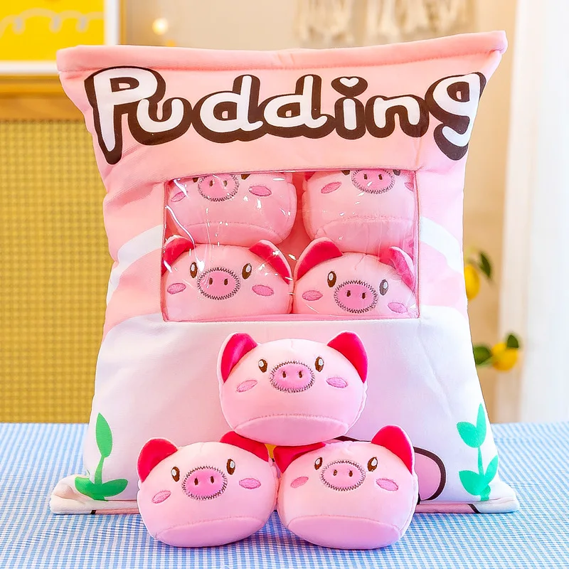 Cute Animals Pudding Plush Toys Mini Round Balls Chick Bear Penguin Bunny A Bag of Plushie Food Snack Toys Plush Pillow
