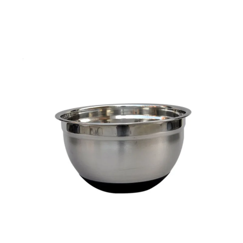 Non-skid stainless steel mixing salad bowl with silicone bottom & lid