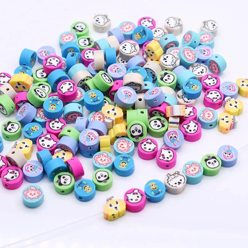 100PCS/BAG Pink Clay Beads Lovely Fruit Animal Pattern Polymer Clay Spacer Beads for Jewelry Making DIY Jewelry Accessories