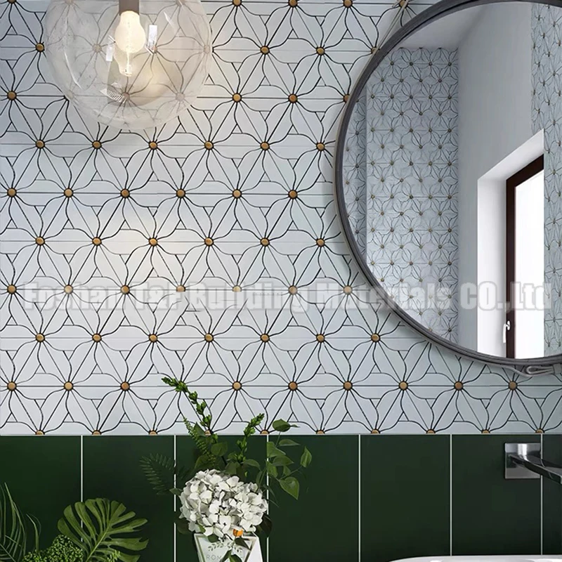 Natural Marble Stone Waterjet Flower Mosaic Personalised Background Wall Balcony Washroom Tiles