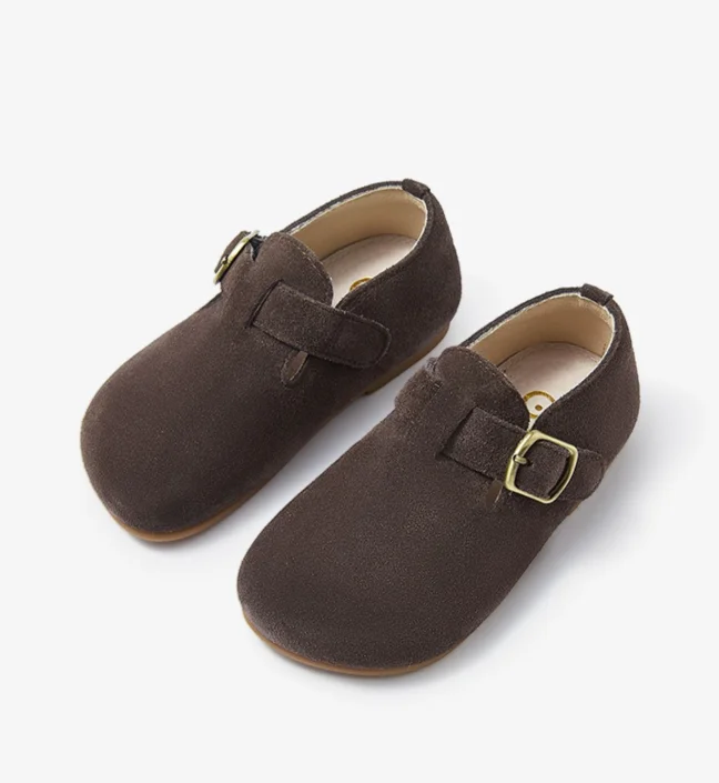 Comfortable Slip On Toddler Shoes Suede Cowhide Leather Buckle Strap Kids Flats Feet Shoes